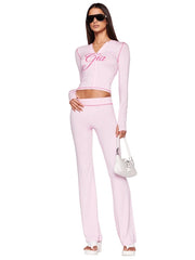 Pink Gia Blare contrast stitch tracksuit