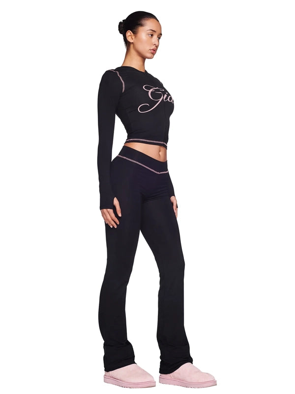 Black Gia Blare pink stitched hoodie set