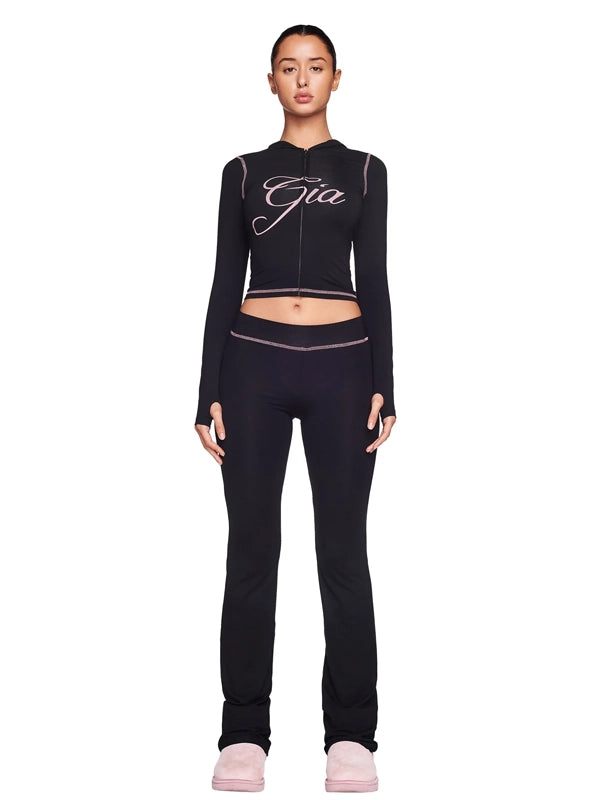 Cropped zip hoodie flare pants Gia Blare black
