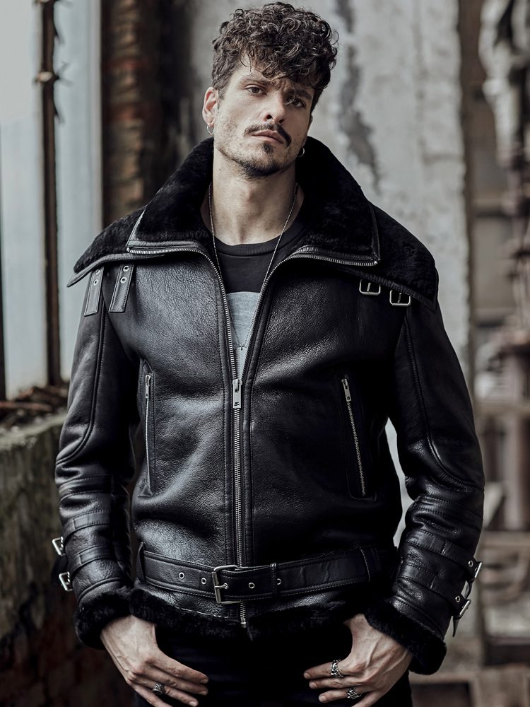 Mens Black Shearling B3 Flying Leather Jacket