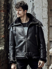Mens Black Shearling B3 Flying Leather Jacket
