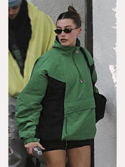 Hailey Bieber Half Zip Anorak Jacket Green