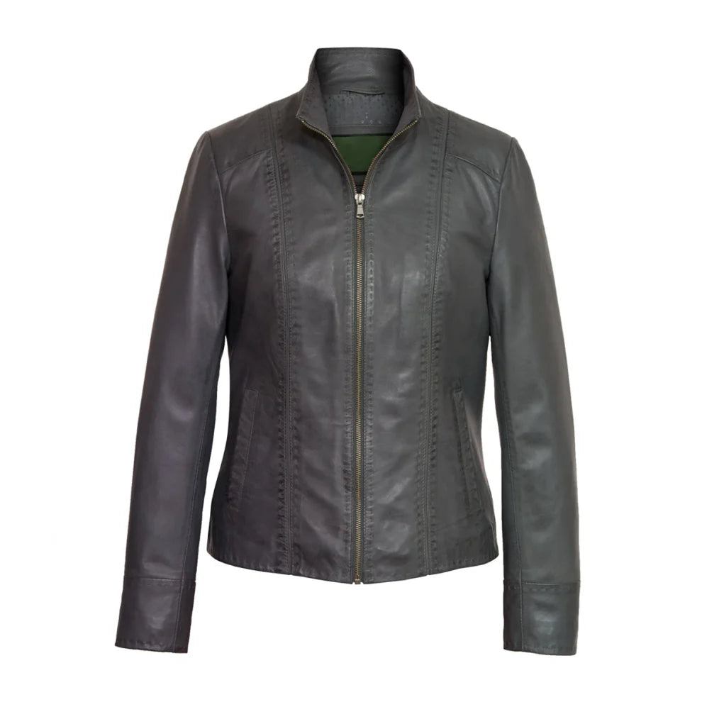 Biker Grey Leather Jacket