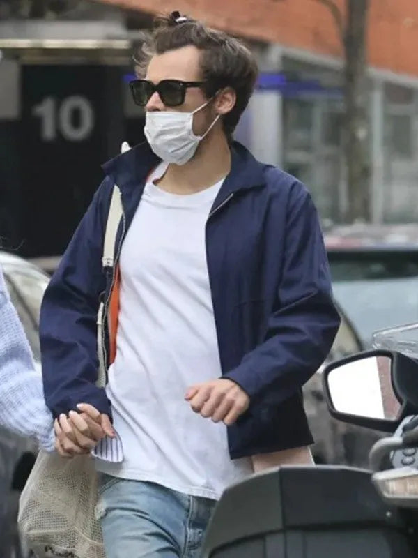 Navy Harry Styles Playdium collared cotton jacket