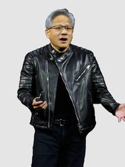 Jensen Huang Leather Black Jacket
