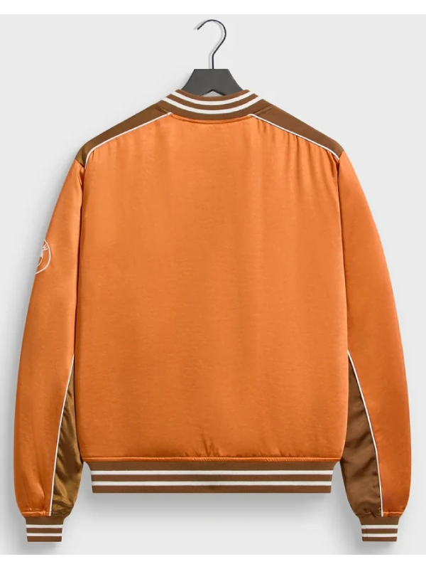 Kith BMW Souvenir Moto jacket orange back view studio shot