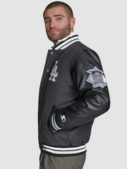LA Dodgers First Rounder Grey and Black Varsity Jacket