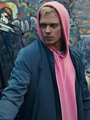 Eddie Barrish Film Locked 2025 Bill Skarsgård Bomber Jacket