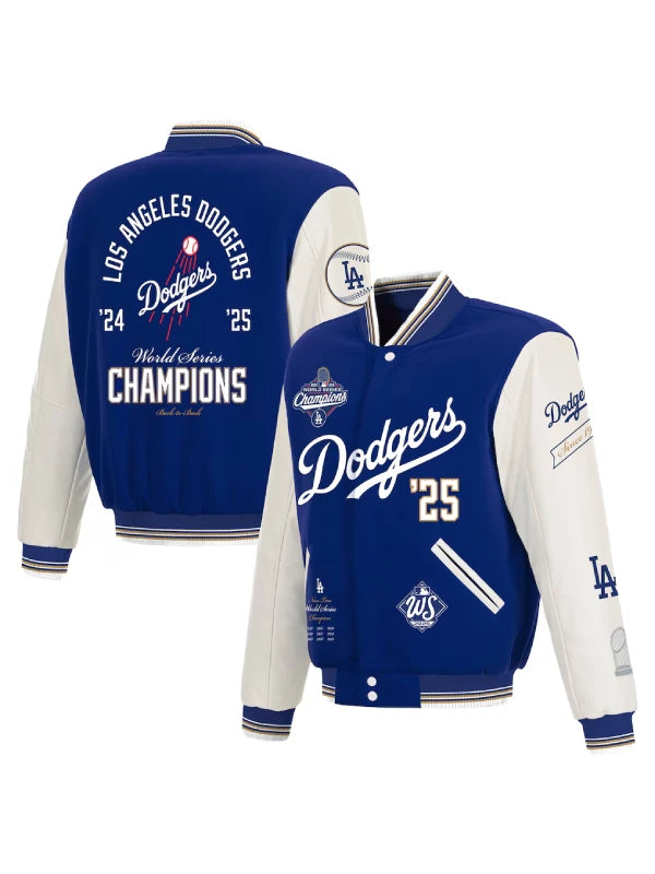 Dodgers 2025 champions leather sleeve jacket