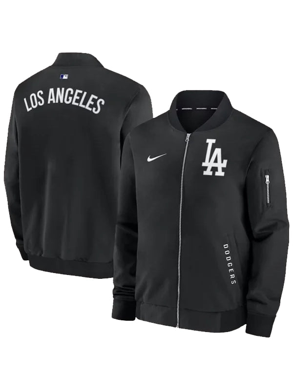 Los Angeles Dodgers black bomber jacket with white lettering