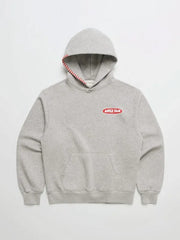 Gray Madhappy Apple Pan Pie fleece hoodie with small Apple Pan logo and kangaroo pocket