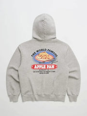 Gray Madhappy Apple Pan Pie fleece hoodie with large vintage restaurant graphic on back