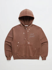 Madhappy Crystal Flower Zip Up Hoodie Brown