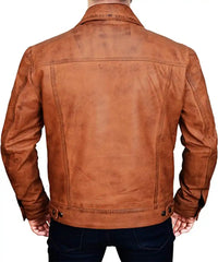Mens Tan Biker Leather Jacket