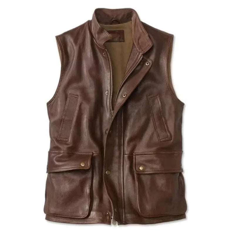 Men's Brown Leather Biker Vest