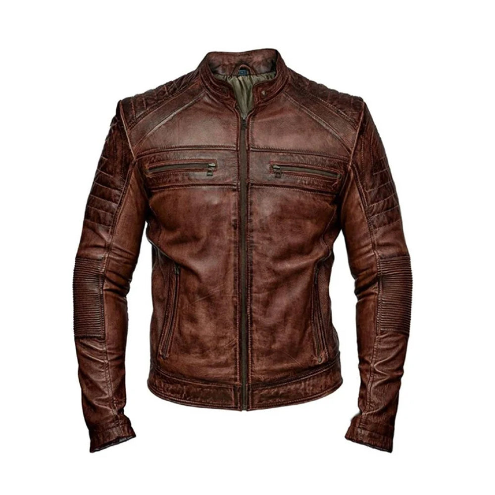 Men’s Distressed Brown Biker Leather Jacket