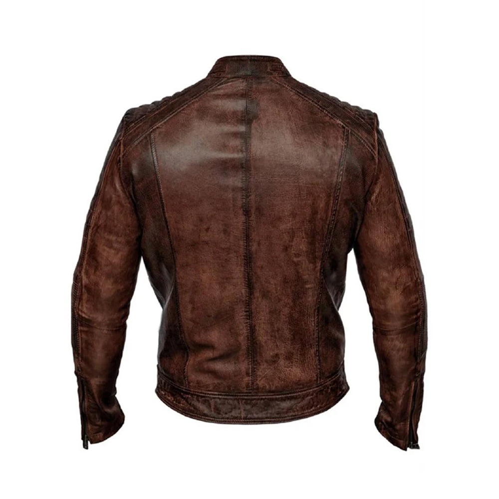 Men’s Distressed Brown Biker Leather Jacket