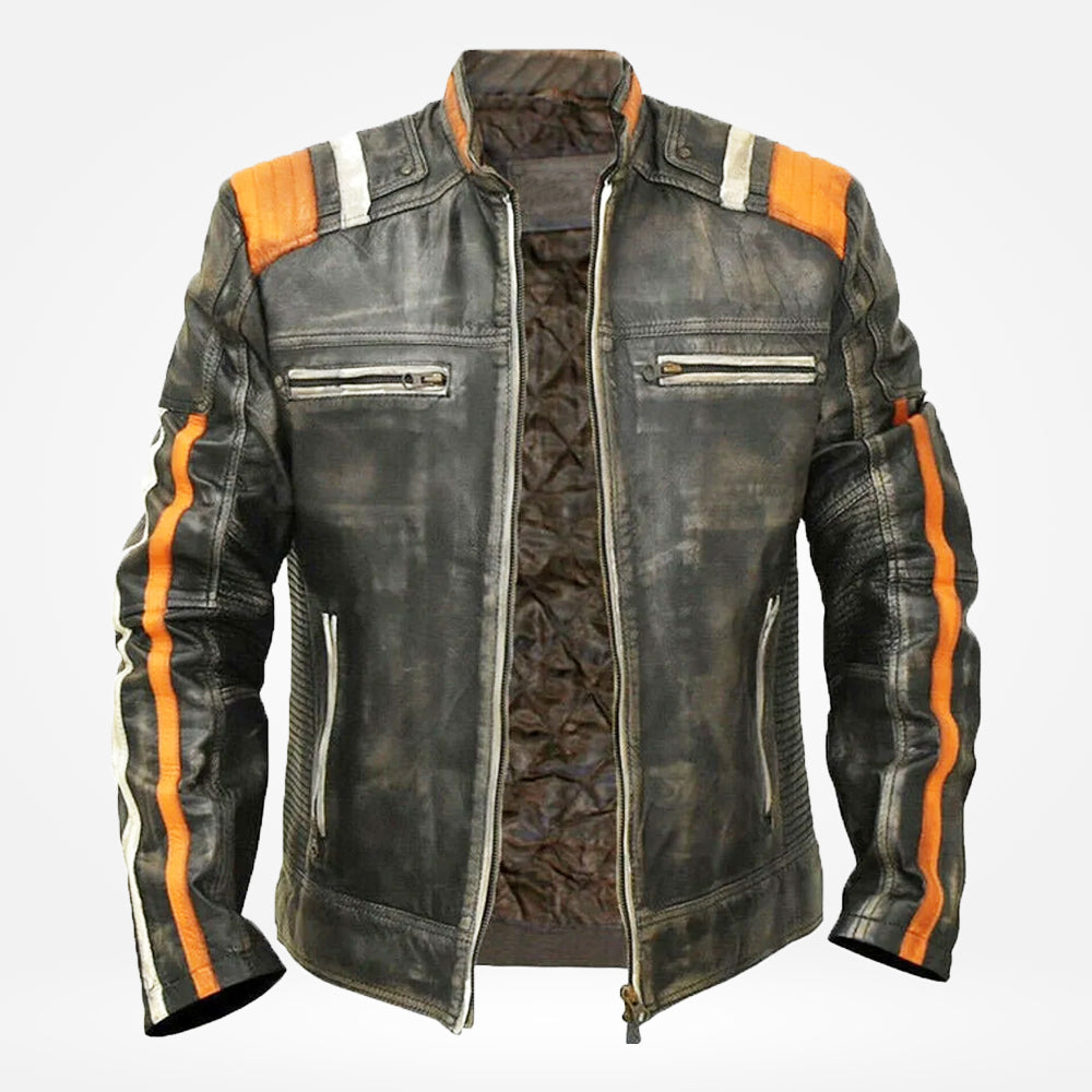 Men's Retro Café Racer Leather Biker Jacket