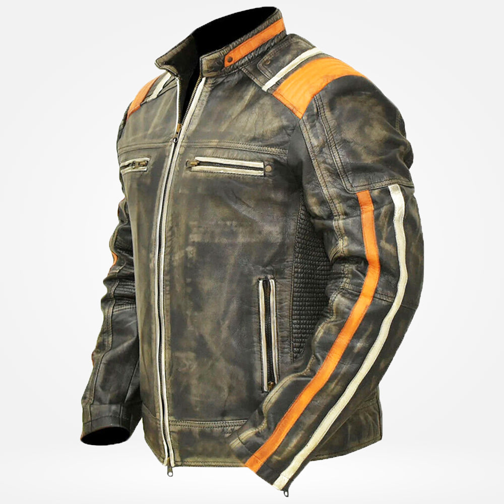 Men's Retro Café Racer Leather Biker Jacket