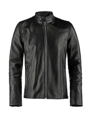 Mens Black Biker Style Regular Fit Leather Jacket