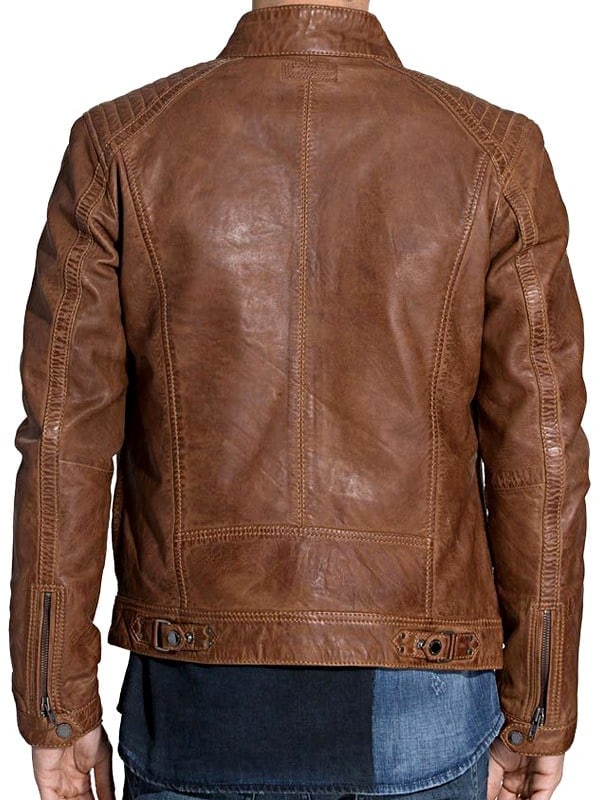 Mens Waxed Sheepskin Fashion Leather Jacket Brown