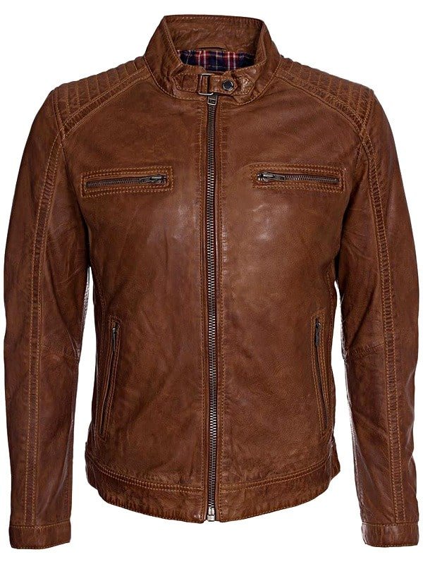 Mens Waxed Sheepskin Fashion Leather Jacket Brown