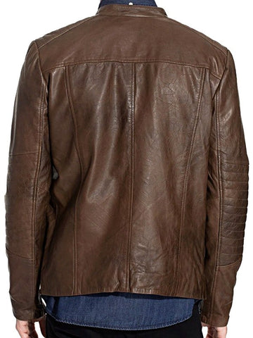 Mens Waxed Sheepskin Fashion Leather Jacket Camel Brown