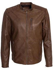 Mens Waxed Brown Biker Leather Jacket