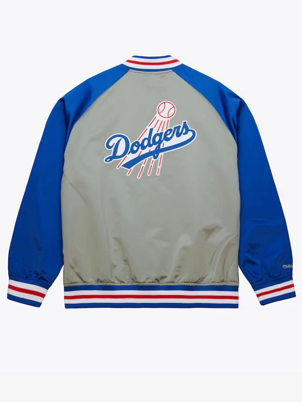 Mens Gray Los Angeles Dodgers Vintage Logo Double Clutch Lightweight Satin Raglan Full Snap Jacket