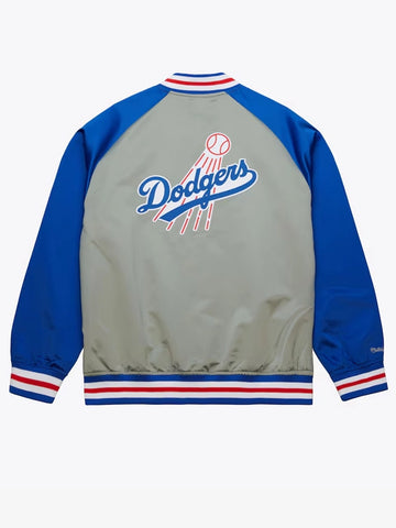 Mens Gray Los Angeles Dodgers Vintage Logo Double Clutch Lightweight Satin Raglan Full Snap Jacket