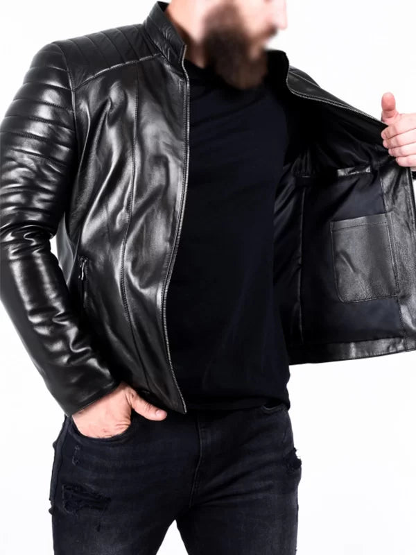 Men’s Padded Leather Biker Jacket