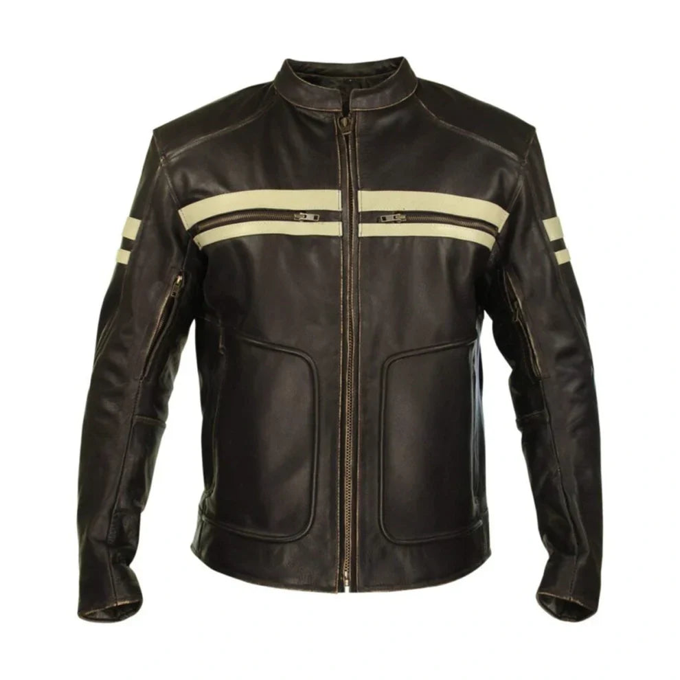 Biker Brown And White Leather Jacket