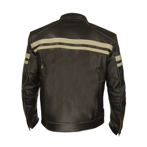 Biker Brown And White Leather Jacket