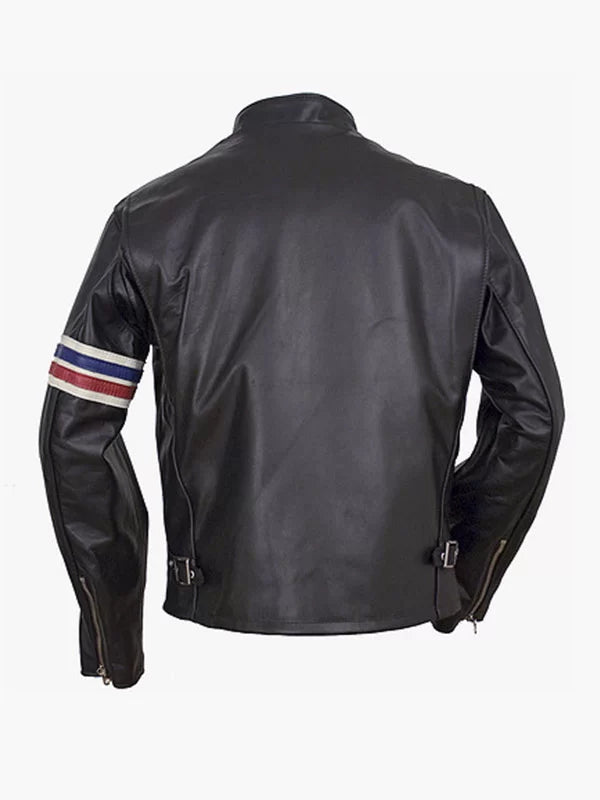 Mens Striped Biker Leather Jacket