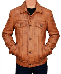 Mens Tan Biker Leather Jacket