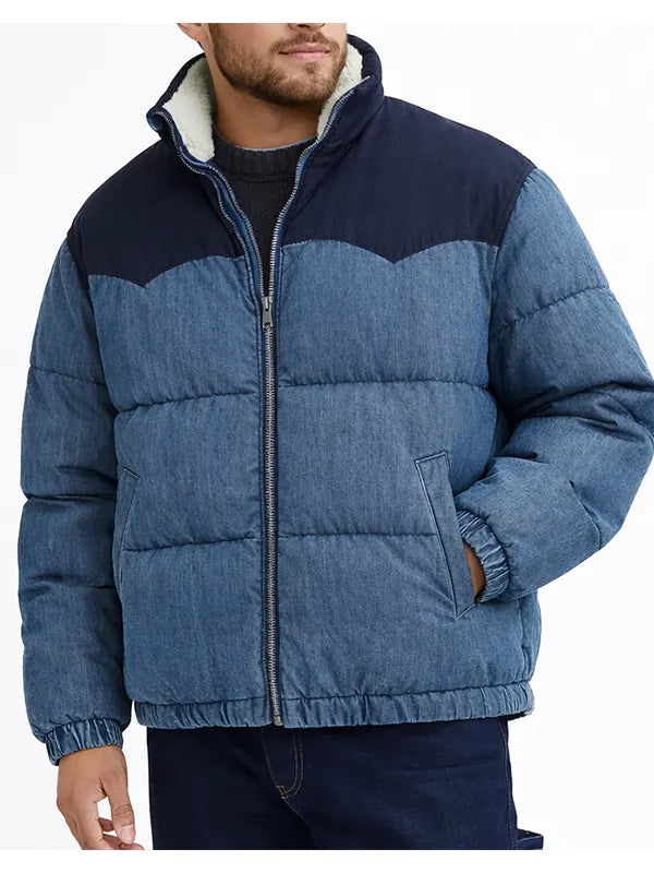 Mens denim puffer jacket