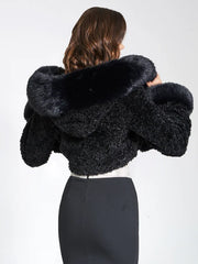 Textured Miss Circle Kali black curly fur jacket