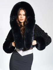 Black Miss Circle Kali oversized fur hood coat
