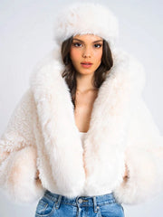 White Miss Circle Kali ivory faux fur coat