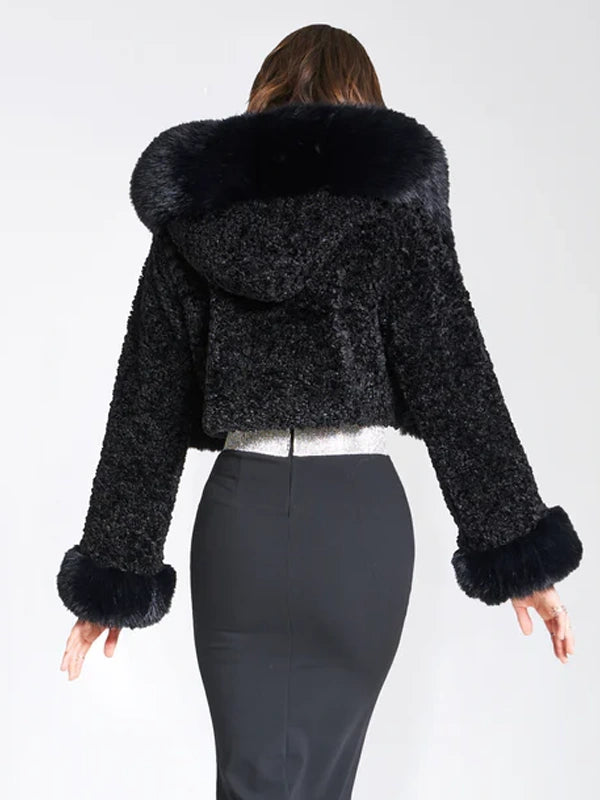 Luxe Miss Circle Kali black wide sleeve fur jacket