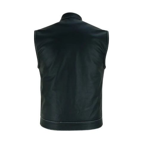 Biker Style Black Genuine Leather Vest