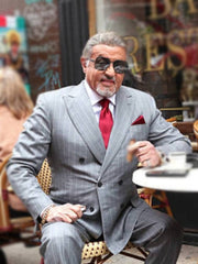 NYC 2025 Sylvester Stallone Grey Pinstripe Blazer 