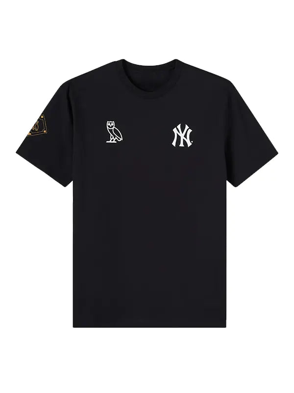 OVO Yankees t-shirt front view chest logo close up