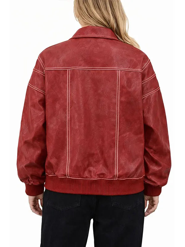 Oversized Red Faux Leather Jacket