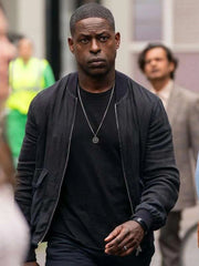Sterling K. Brown Paradise 2025 Xavier Collins Black Bomber Jacket