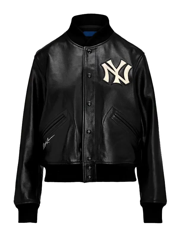 NY Logo Patch Leather Jacket Polo Ralph Lauren Yankees