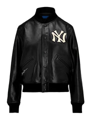 NY Logo Patch Leather Jacket Polo Ralph Lauren Yankees