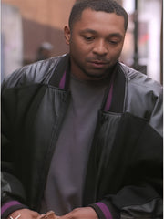 Power Book III Raising Kanan S04 Purple Trim Black Leather Bombe Jacket