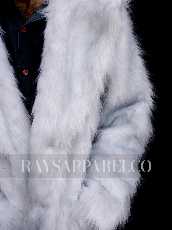 Men's White Faux Fur Coat Inspired by Ryan Gosling