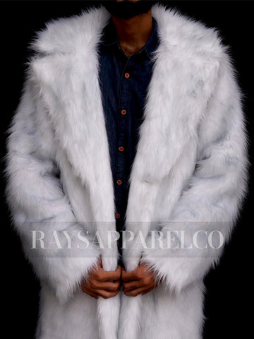 Men's White Faux Fur Coat Inspired by Ryan Gosling